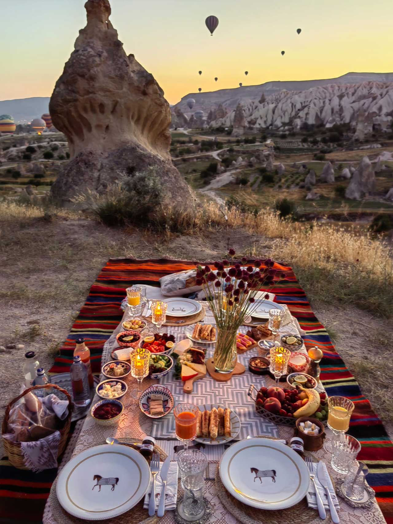 Turkish Breakfast Table with the Stunning Air Balloon Views